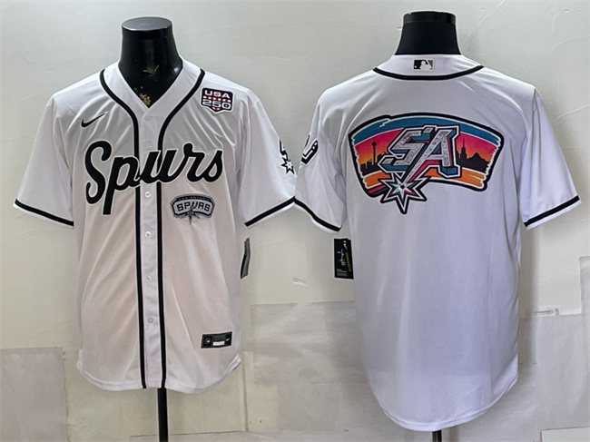 Men's White San Antonio Spurs Team Big Logo USA 250' Patch Stitched Baseball Jersey
